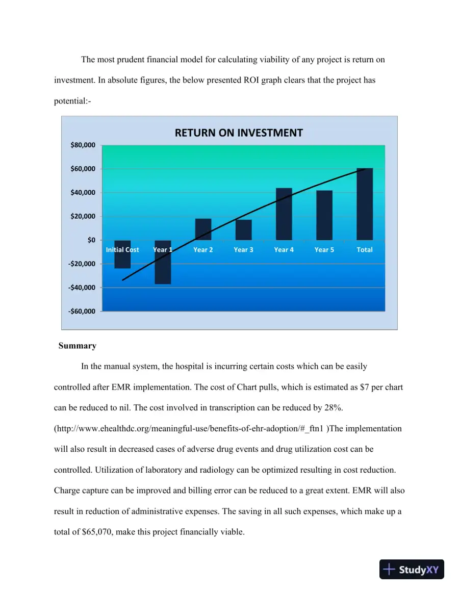 Financial Evaluation Of Implementing An Electronic Medical Record (EMR) System At Somerset Medical Center, page 5