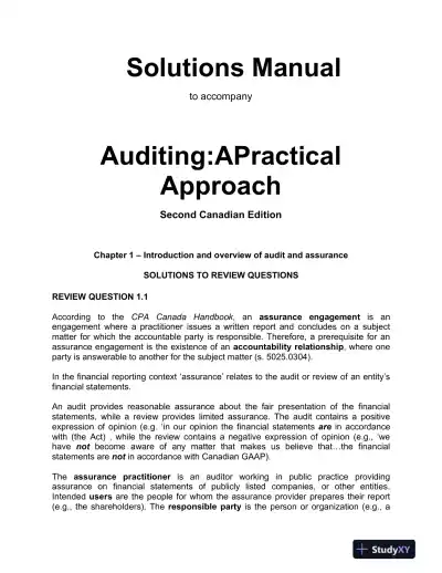 Auditing : A Practical Approach, 2nd Canadian Edition Solution Manual - Page 1 preview image