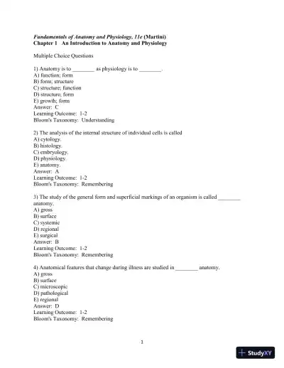 Fundamentals of Anatomy & Physiology, 11th Edition Test Bank - Page 1 preview image