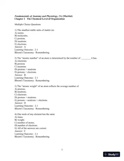 Fundamentals of Anatomy & Physiology, 11th Edition Test Bank - Page 26 preview image