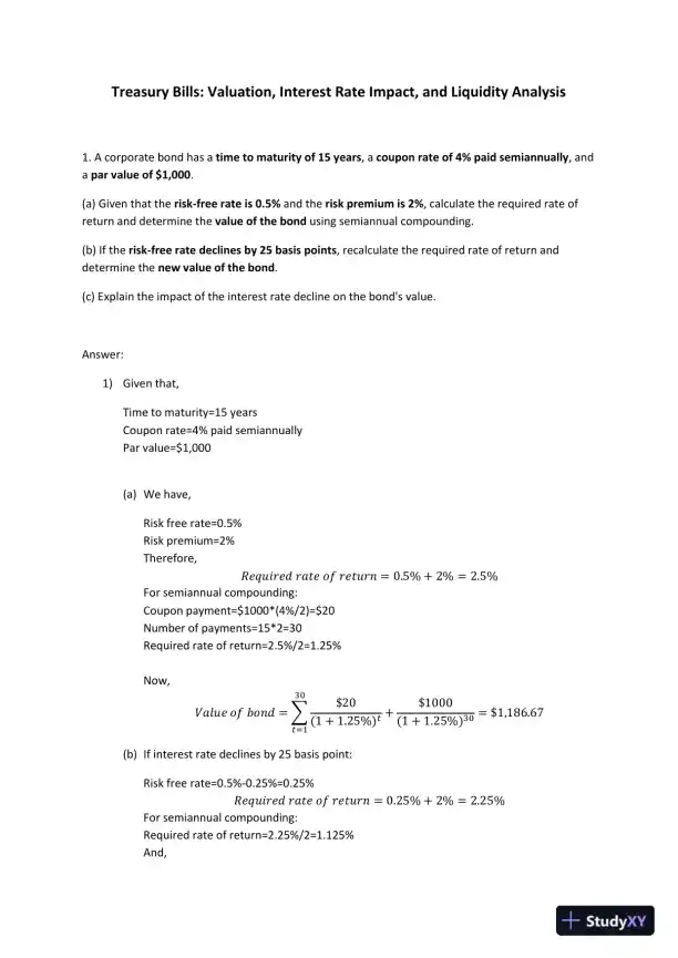 Treasury Bills: Valuation, Interest Rate Impact, and Liquidity Analysis - Page 1 preview image