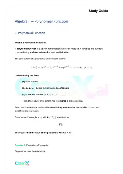 Algebra II – Polynomial Function - Page 1 preview image