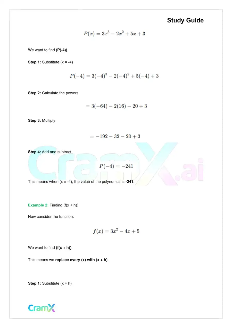 Algebra II – Polynomial Function, page 2