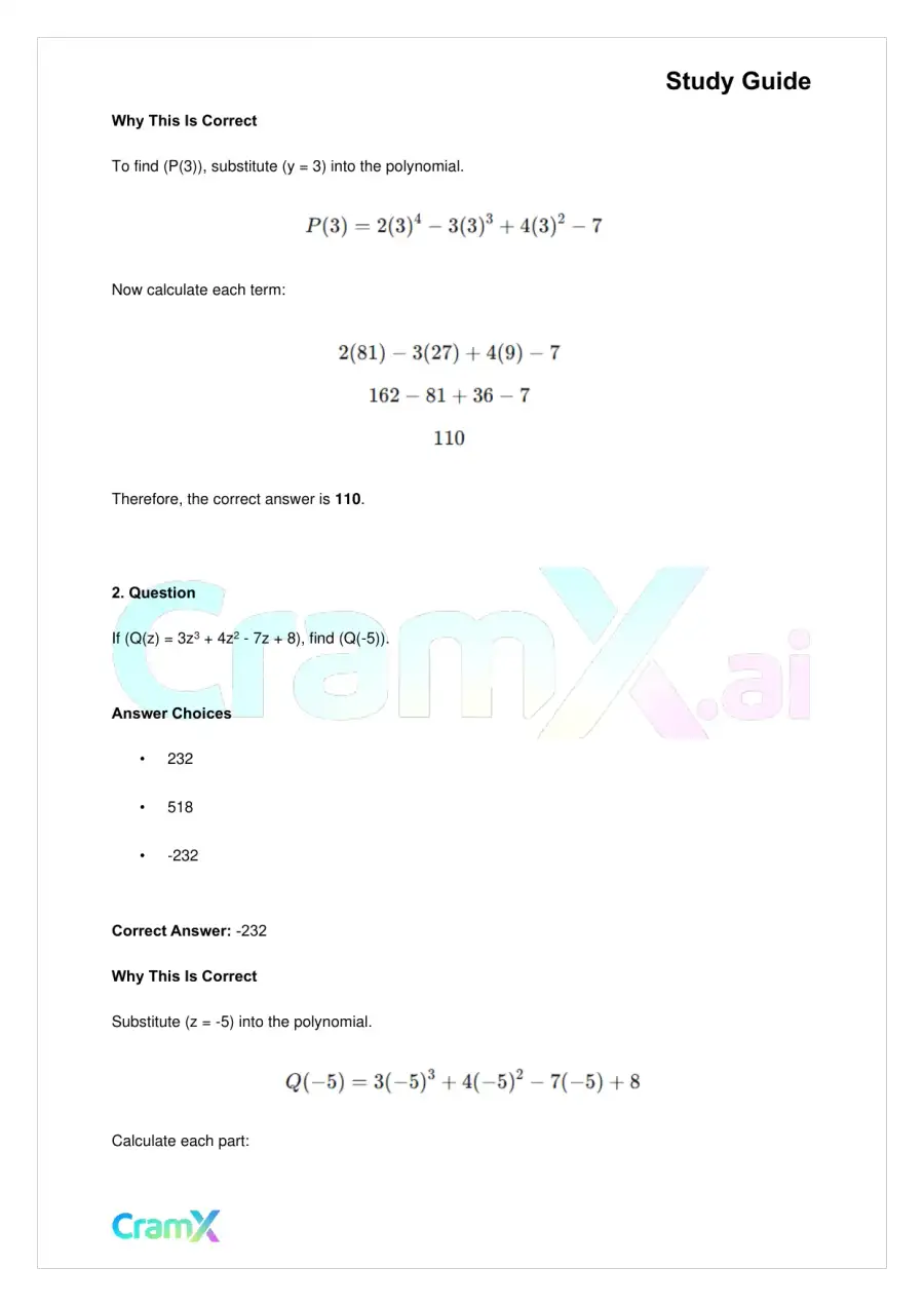 Algebra II – Polynomial Function, page 4