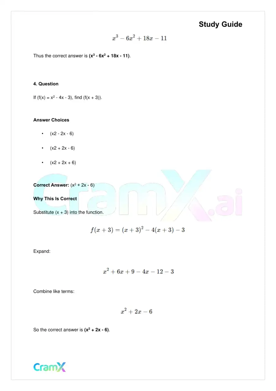 Algebra II – Polynomial Function, page 6
