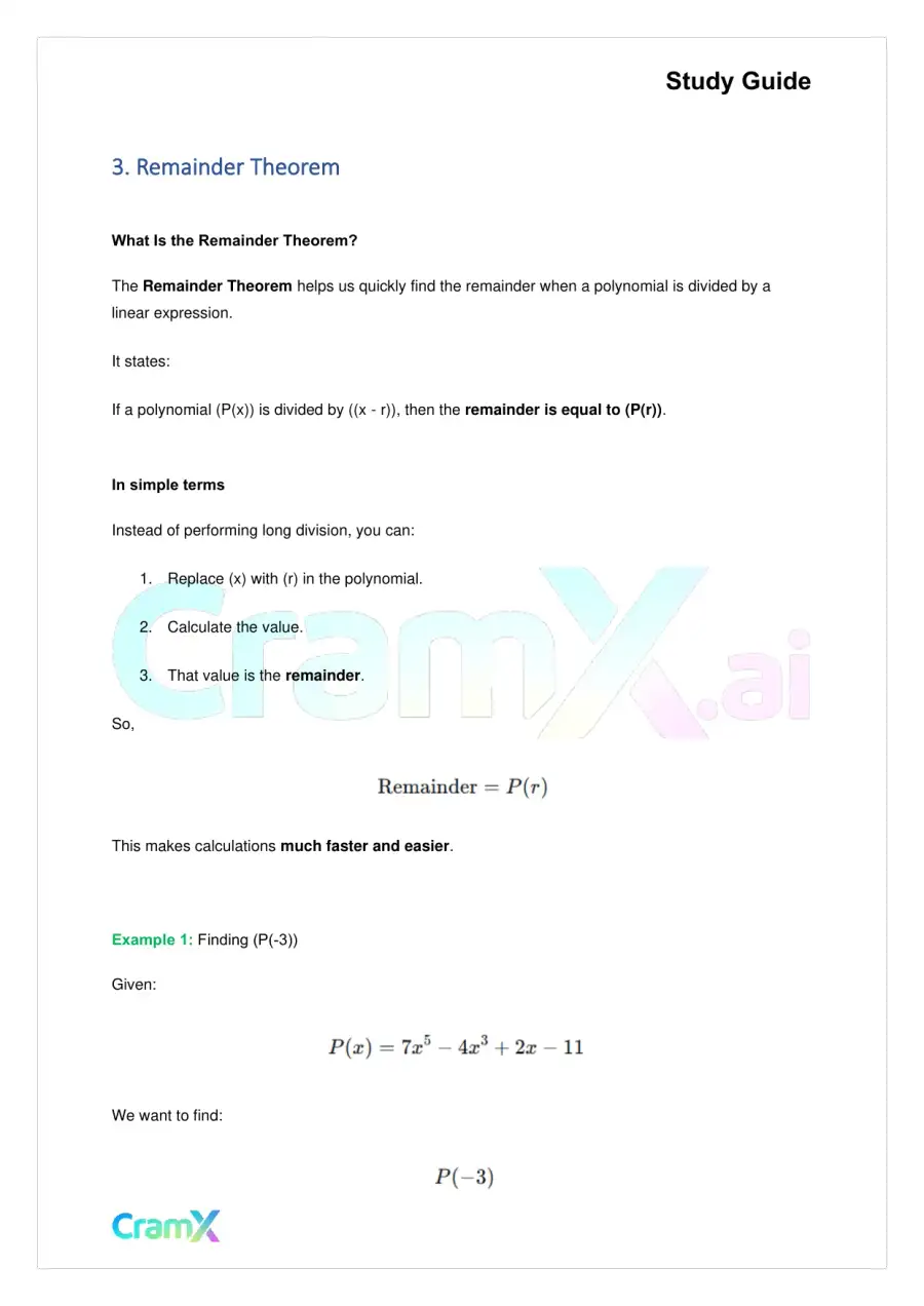 Algebra II – Polynomial Function, page 8