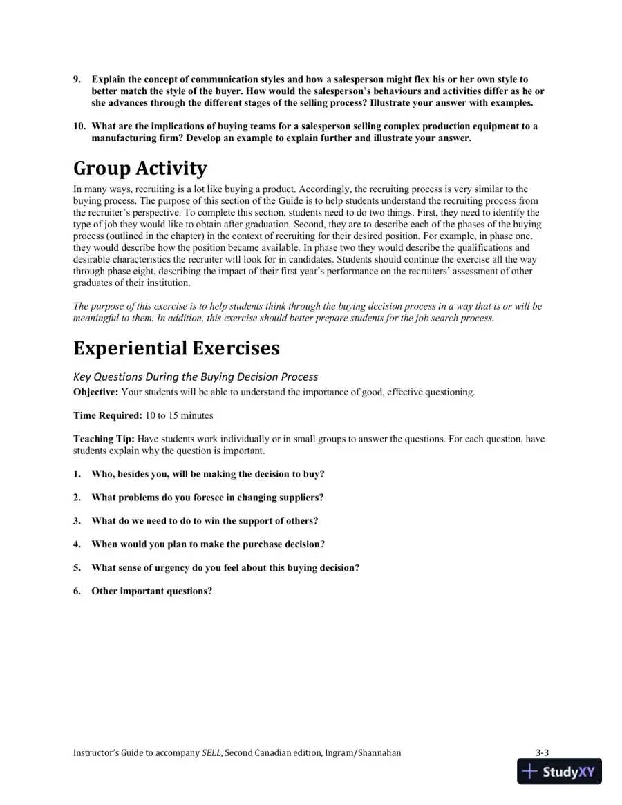 SELL, Canadian Edition Lecture Notes, page 17