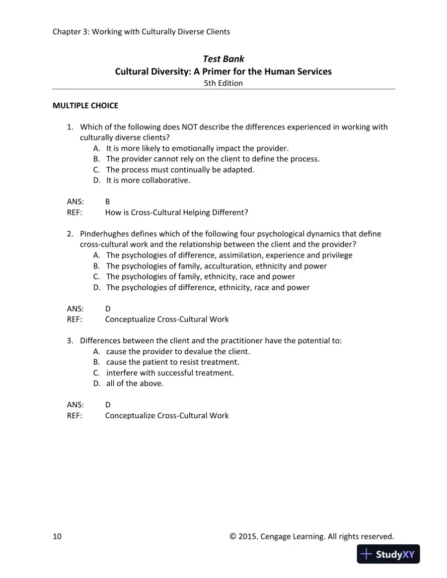 Cultural Diversity: A Primer for the Human Services 5th Edition Test Bank, page 11
