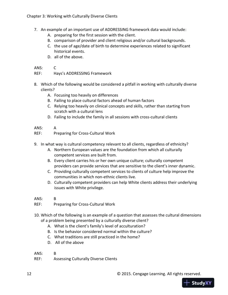 Cultural Diversity: A Primer for the Human Services 5th Edition Test Bank, page 13