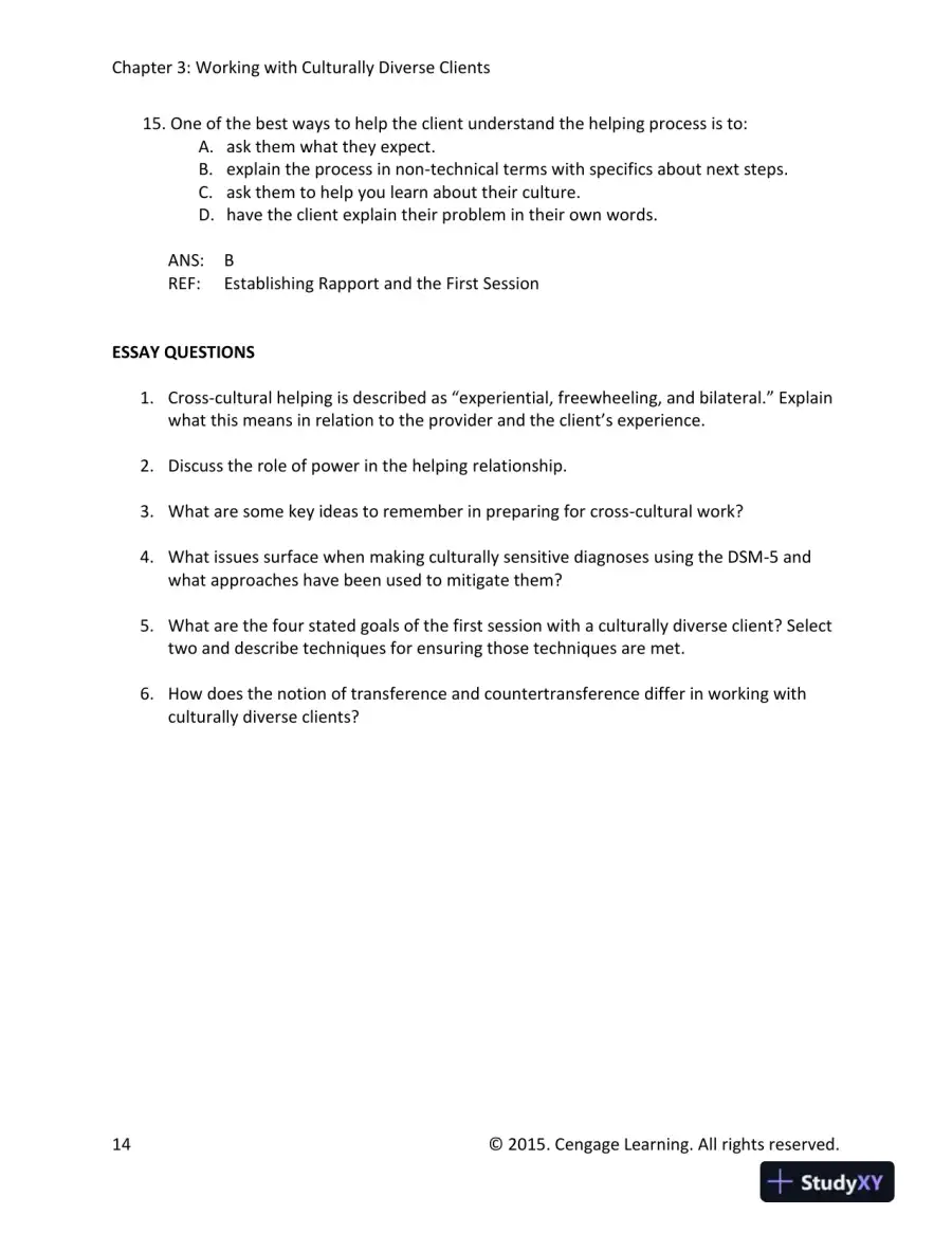 Cultural Diversity: A Primer for the Human Services 5th Edition Test Bank, page 15
