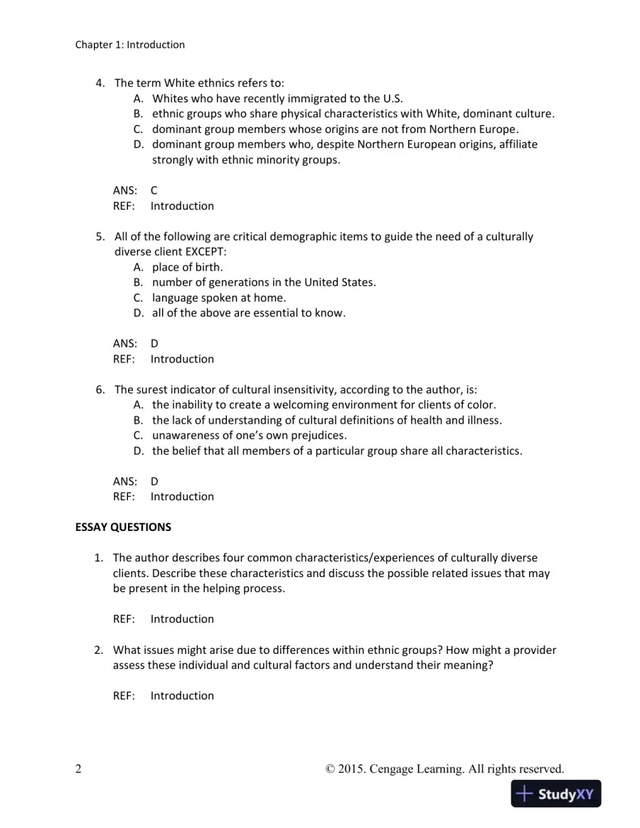 Cultural Diversity: A Primer for the Human Services 5th Edition Test Bank, page 3