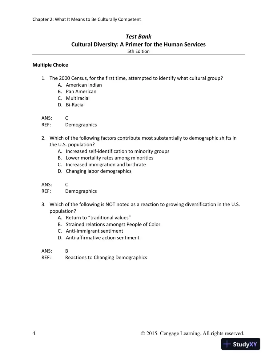 Cultural Diversity: A Primer for the Human Services 5th Edition Test Bank, page 5