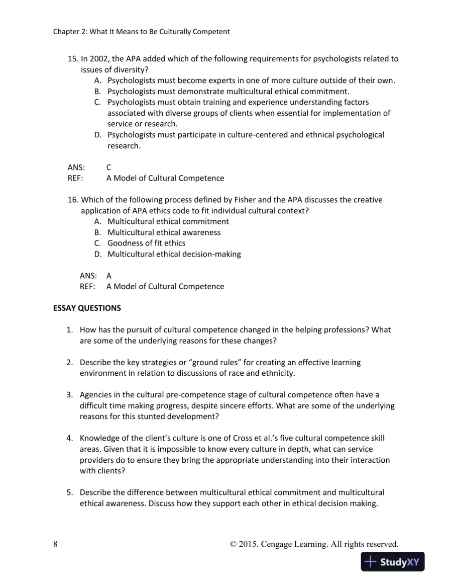 Cultural Diversity: A Primer for the Human Services 5th Edition Test Bank, page 9