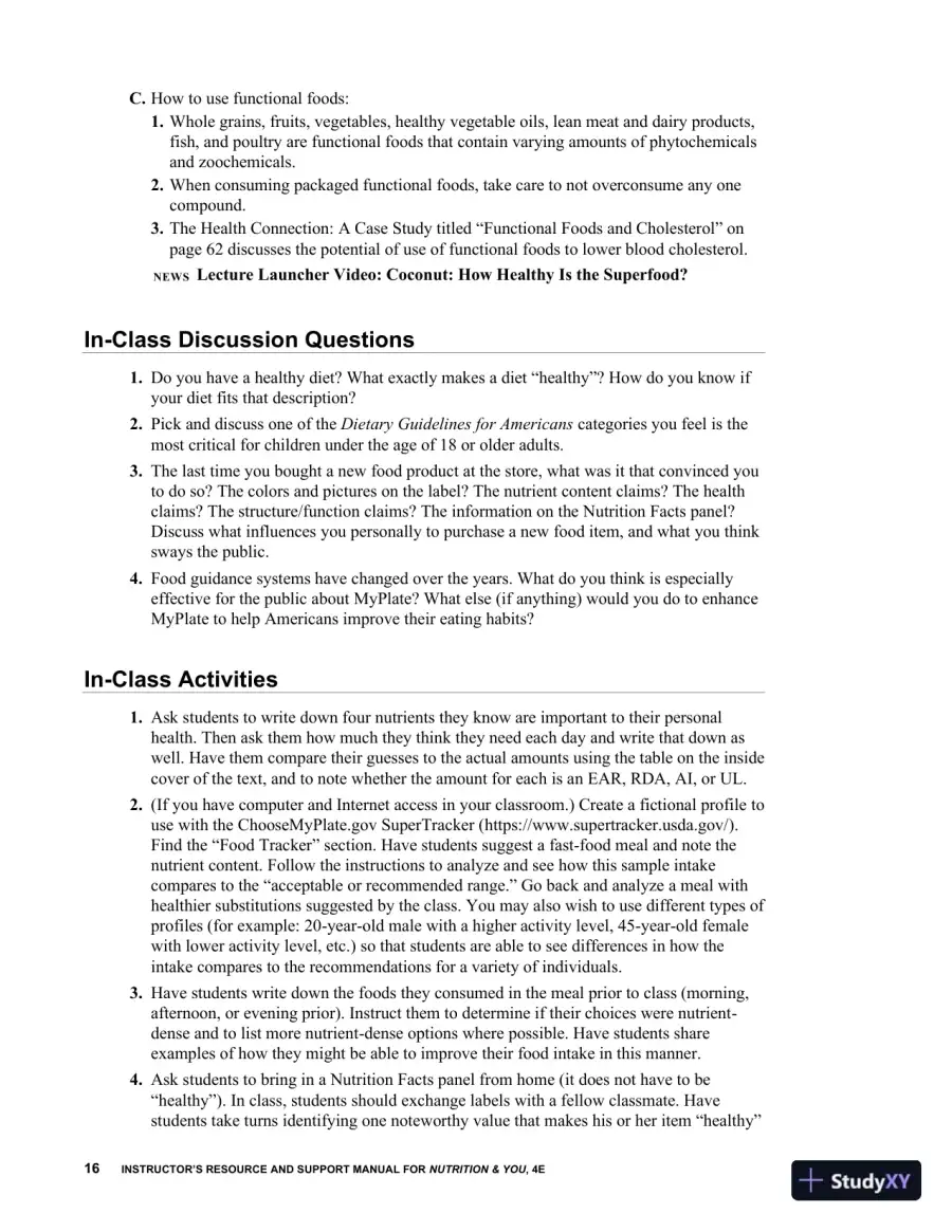 Class Notes for Nutrition and You, 4th Edition, page 22