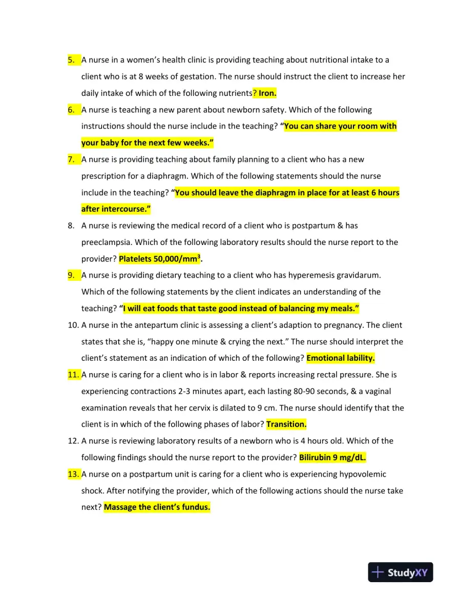 2019 ATI RN Maternal Newborn OB Exam Version 4 With Answers (59 Solved Questions), page 3