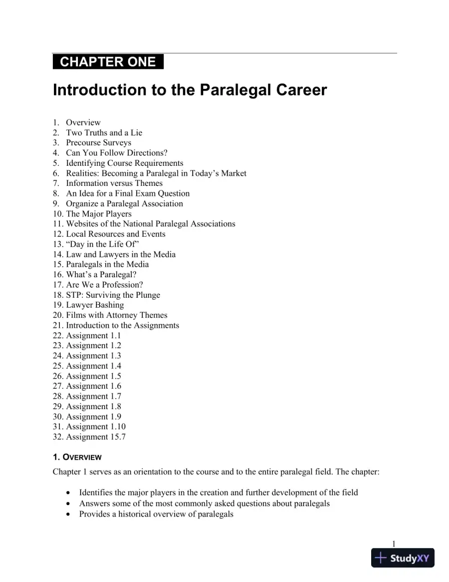 Solution Manual for Introduction to Paralegalism: Perspectives, Problems and Skills, 8th Edition, page 13