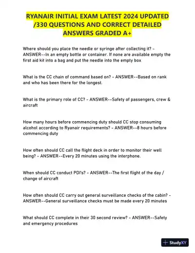 2024 RYANAIR Initial Exam with Answers (330 Solved Questions) - Page 1 preview image