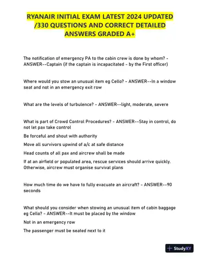 2024 RYANAIR Initial Exam with Answers (330 Solved Questions) - Page 14 preview image