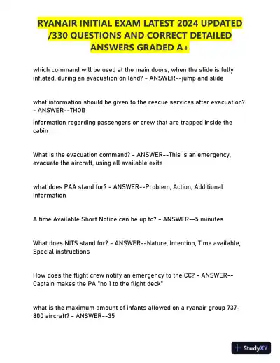 2024 RYANAIR Initial Exam with Answers (330 Solved Questions) - Page 16 preview image