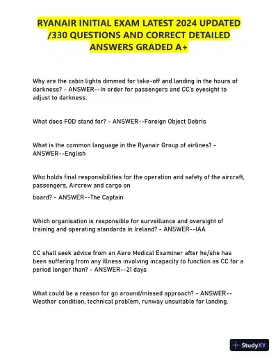 2024 RYANAIR Initial Exam with Answers (330 Solved Questions) - Page 3 preview image