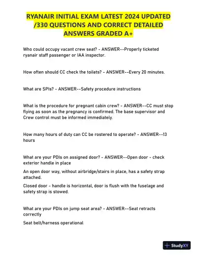 2024 RYANAIR Initial Exam with Answers (330 Solved Questions) - Page 4 preview image
