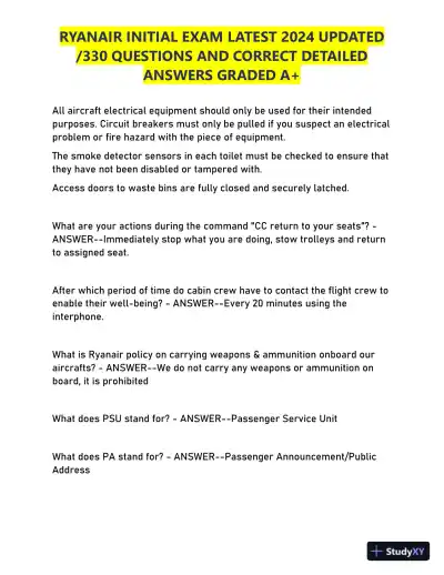 2024 RYANAIR Initial Exam with Answers (330 Solved Questions) - Page 7 preview image
