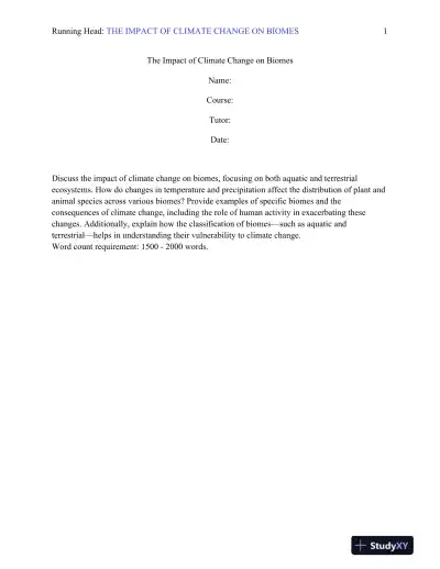 The Impact of Climate Change on Aquatic and Terrestrial Biomes: Consequences, Vulnerabilities, and Human Influence - Page 1 preview image
