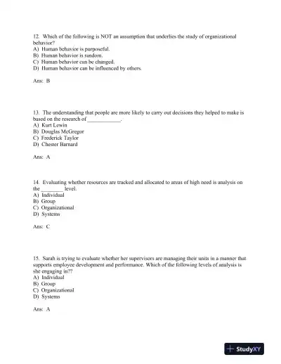 Managing Human Behavior in Public and Nonprofit Organizations Fourth Edition Test Bank - Page 5 preview image