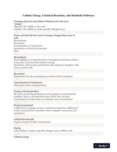 Cellular Energy, Chemical Reactions, and Metabolic Pathways - Page 1 preview image