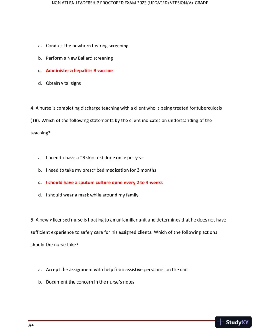 2023 NGN ATI RN Leadership Proctored Exam with Answers (70 Solved Questions), page 3