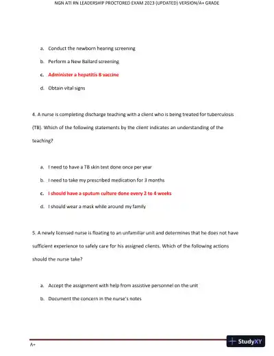 2023 NGN ATI RN Leadership Proctored Exam with Answers (70 Solved Questions) - Page 3 preview image