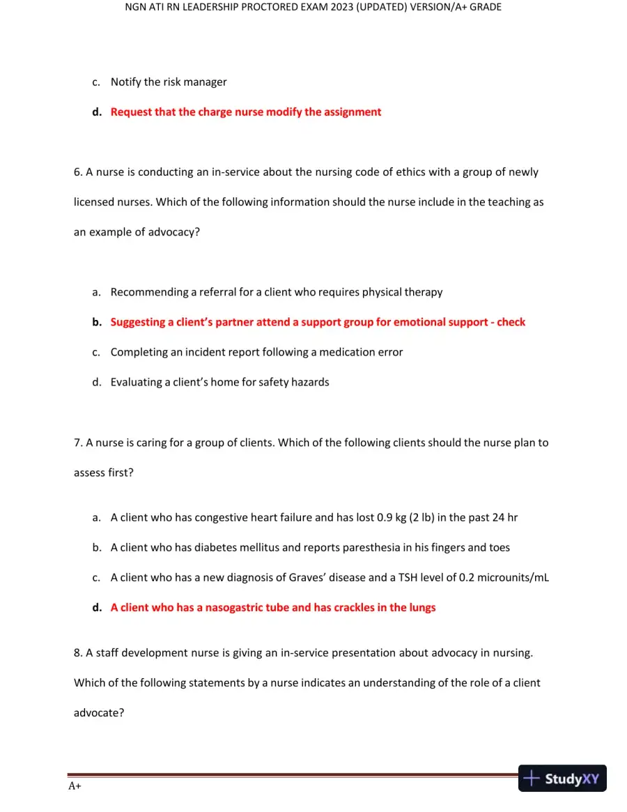 2023 NGN ATI RN Leadership Proctored Exam with Answers (70 Solved Questions), page 4