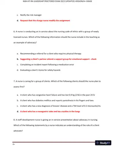 2023 NGN ATI RN Leadership Proctored Exam with Answers (70 Solved Questions) - Page 4 preview image