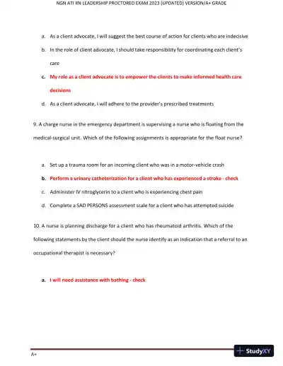 2023 NGN ATI RN Leadership Proctored Exam with Answers (70 Solved Questions) - Page 5 preview image