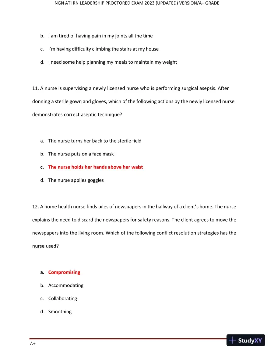 2023 NGN ATI RN Leadership Proctored Exam with Answers (70 Solved Questions), page 6