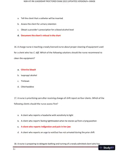 2023 NGN ATI RN Leadership Proctored Exam with Answers (70 Solved Questions) - Page 8 preview image