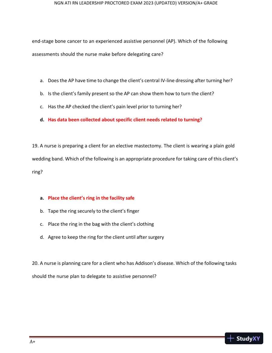 2023 NGN ATI RN Leadership Proctored Exam with Answers (70 Solved Questions), page 9