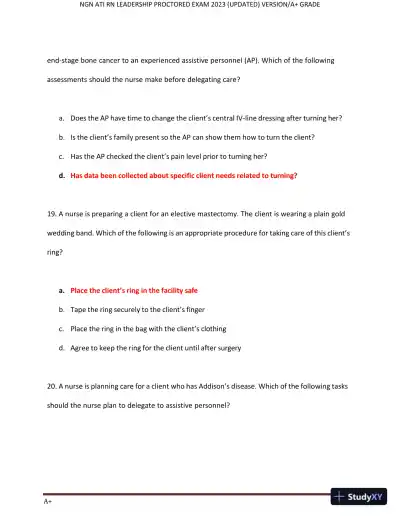 2023 NGN ATI RN Leadership Proctored Exam with Answers (70 Solved Questions) - Page 9 preview image