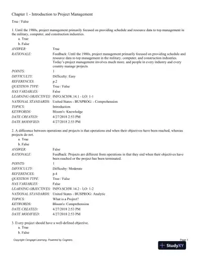 Information Technology Project Management, 9th Edition Test Bank - Page 1 preview image