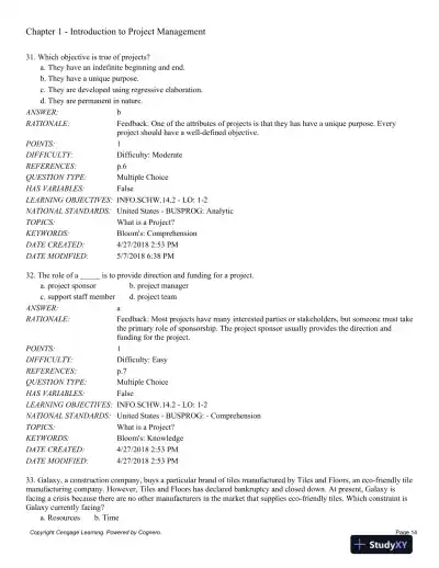 Information Technology Project Management, 9th Edition Test Bank - Page 15 preview image