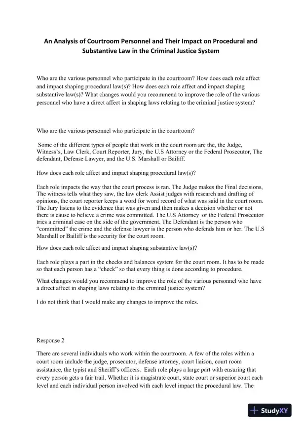 An Analysis of Courtroom Personnel and Their Impact on Procedural and Substantive Law in the Criminal Justice System - Page 1 preview image