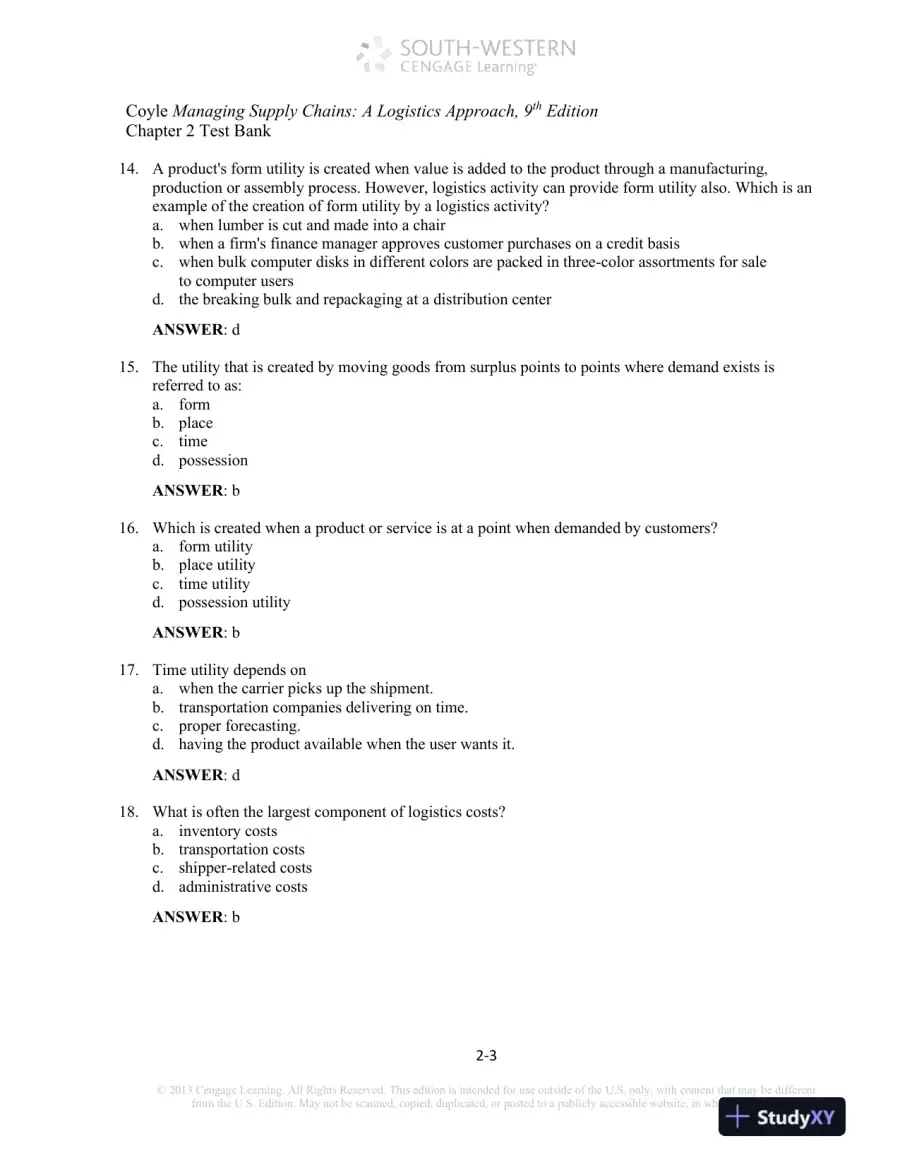 Test Bank For Supply Chain Management: A Logistics Perspective, 9th Edition, page 11