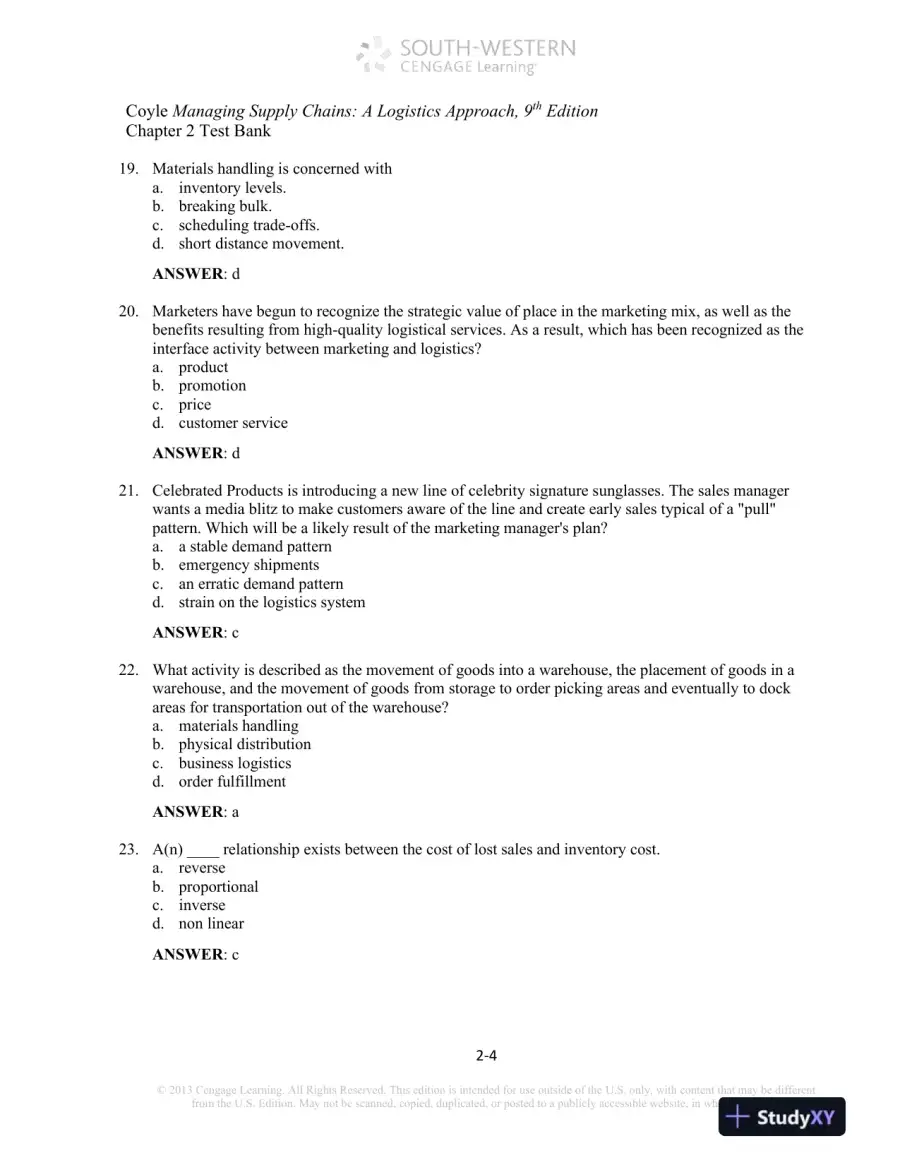 Test Bank For Supply Chain Management: A Logistics Perspective, 9th Edition, page 12