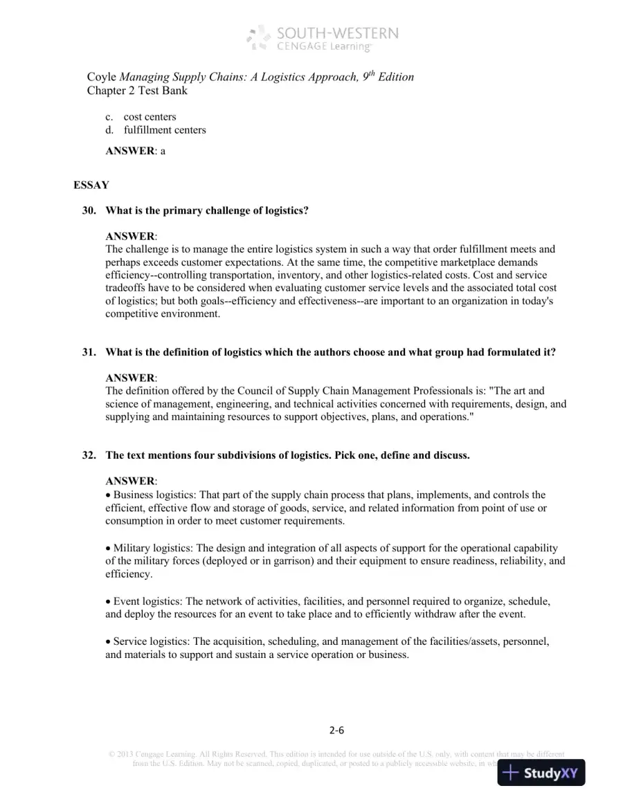 Test Bank For Supply Chain Management: A Logistics Perspective, 9th Edition, page 14