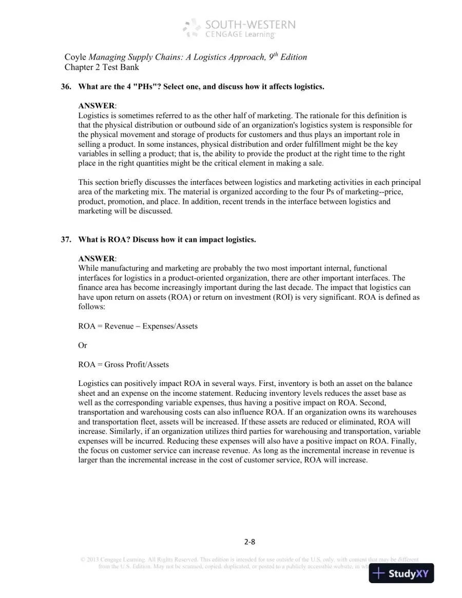 Test Bank For Supply Chain Management: A Logistics Perspective, 9th Edition, page 16