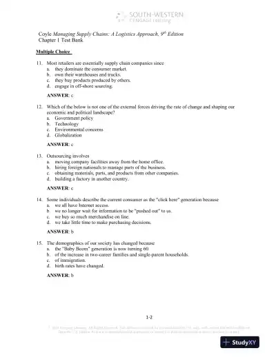 Test Bank For Supply Chain Management: A Logistics Perspective, 9th Edition - Page 3 preview image