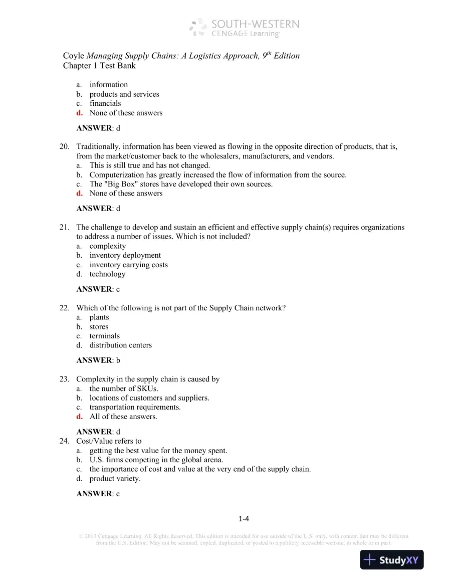 Test Bank For Supply Chain Management: A Logistics Perspective, 9th Edition, page 5