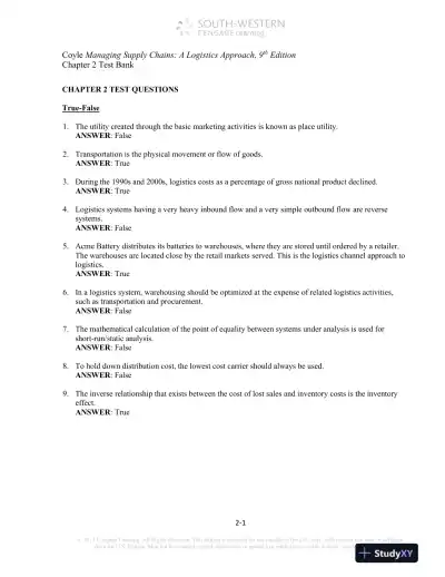 Test Bank For Supply Chain Management: A Logistics Perspective, 9th Edition - Page 9 preview image