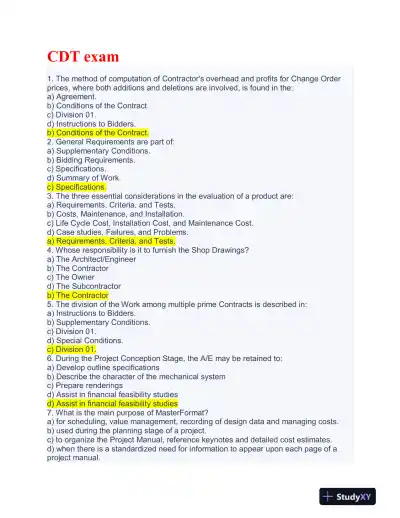 Construction CDT Exam With Answers (100 Solved Questions) - Page 1 preview image