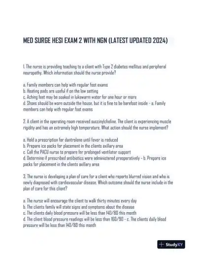 2024 HESI Medical Surgical Nursing Practice Exam With Answers (233 Solved Questions) - Page 1 preview image